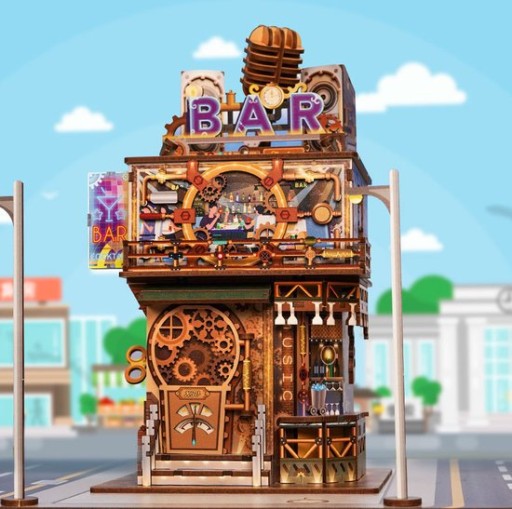 Tone-Cheer DIY 3D Houten Puzzel Desk Bin, Punk Bar, TQ183,15x14x25cm