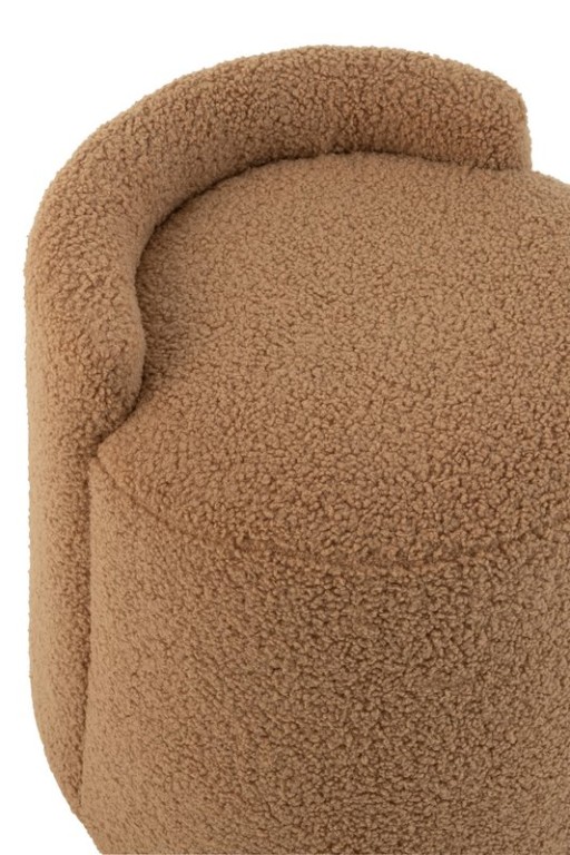 J-Line Poef Teddy Round+Rugleuing Bouclé Camel