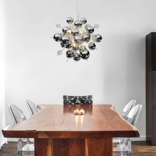 Pendelleuchte "EXPLOSION" chrom aus Metall und Glas, G9 Fassungen, Hängelampe für Esszimmer, Wohnzimmer, Diele oder Büro, Øca. 65 cm