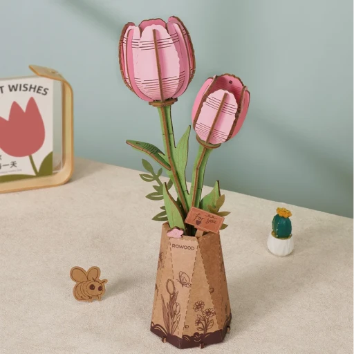 Robotime, DIY Wooden Flower Pink Tulip, TW082, 9x6,5x22,5