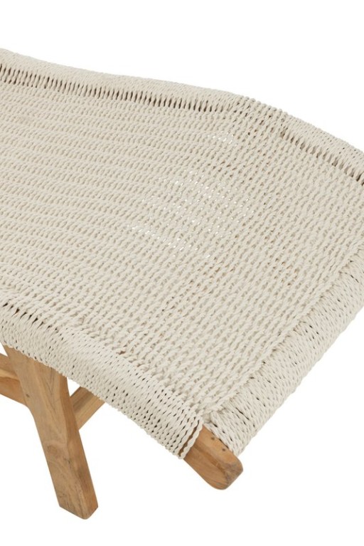 J-Line lounger + cushion Woven - plastic/teak - white