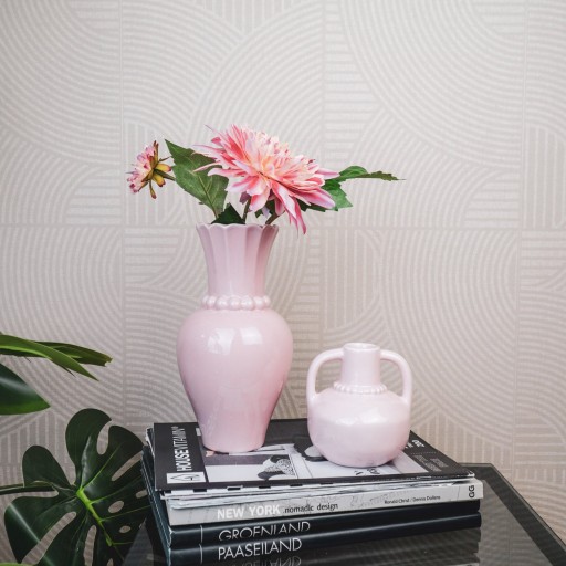 Vaas - parelhals - keramiek - lichtroze - 12x12x24cm