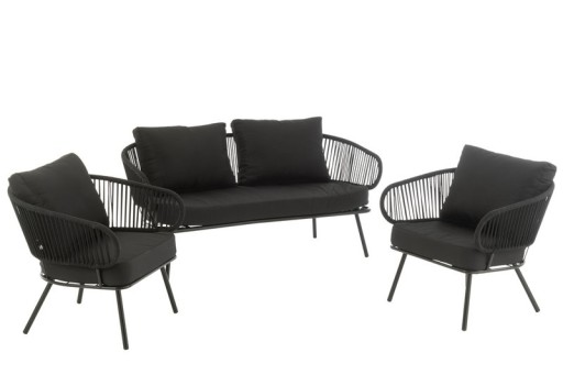 J-Line set of three chair/sofa poa metal/rattan black