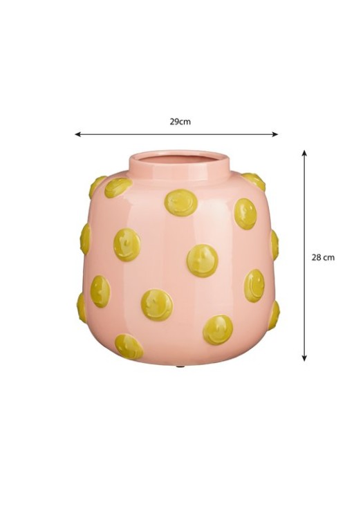 Smiley Vase - H28 x Ø29 cm - Ceramic - Light pink, ocher