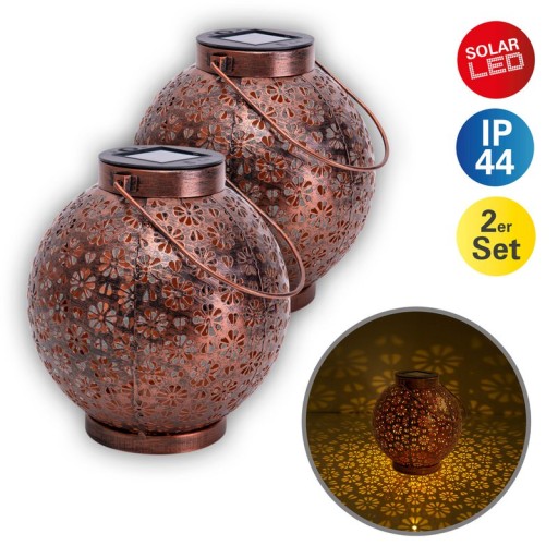 2 Set LED decoration solar light Ø 18 cm outside decoration made of metal in bronze with integrated LEDs