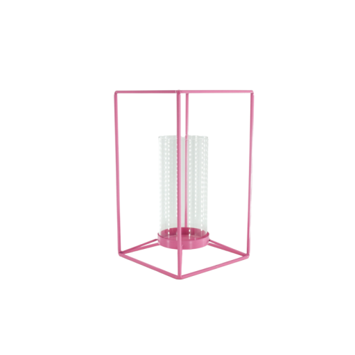 Latern - Metal/Glass - Pink - 12,5x12,5x20cm