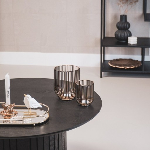 Candle holder - Metal - Black/Gold - S2 -13x13x16cm|9x9x11cm