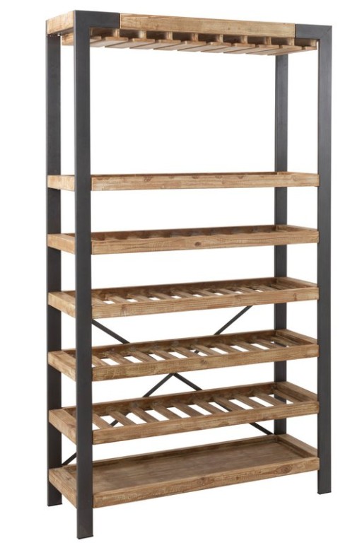J-Line wine rack 50 bottles + glasses - wood/metal - nbaturel