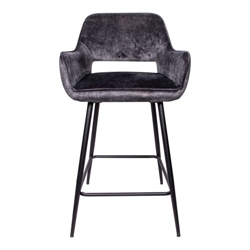 Fal LOW Velvet Anthracite Bar Stool Black Metal Le
