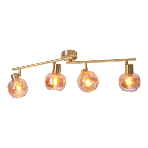 4er Spot/Deckenleuchte "LIBBY", klassische Deckenlampe aus messingfarbenem Metall und getöntem Glas in Amber, mit E14-Fassung, für Esszimmer, Wohnzimmer, Diele oder Büro, 80 cm lang
