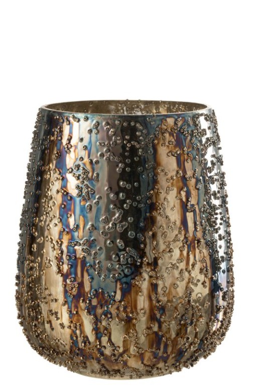 J-Line lantern Lise - glass - brown/gold - large