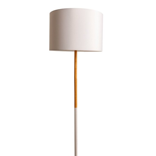 Textile standing lamp "Tessile", floor lamp made of metal, rubber tree and fabric in white and nature, E27 socket, standing lamp 126 cm high