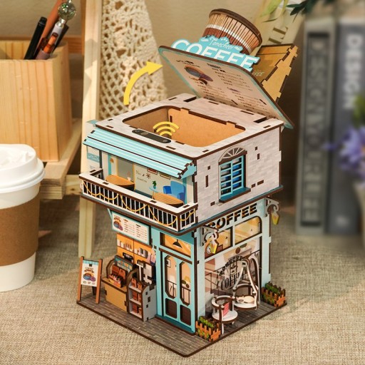 Tone-Cheer DIY 3D Wooden Puzzle Desk Bin, Cape Coffee Shop, TQ181,15x14x23cm