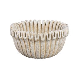 Raffay Cream Cement Round Pot Ribbed Lines Low L