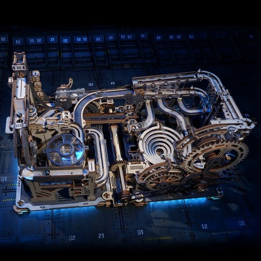 Robotime, 3D DIY Houten Modelbouwpakket Marble Run, Marble Spaceport, LGC01, 32x8,5x24cm