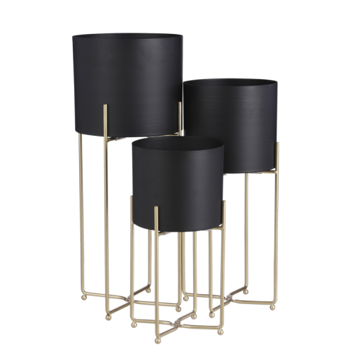 Aries Bloempot op Standaard | Flower Pot Set van 3 | H58 x Ø24 cm - Zwart