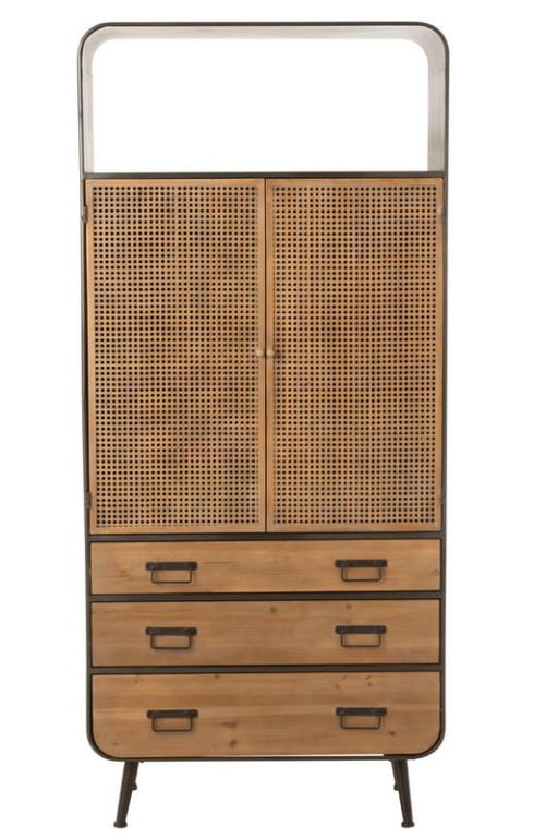 J-Line cabinet High cabinet - 3 drawers - wood/metal - natural/black