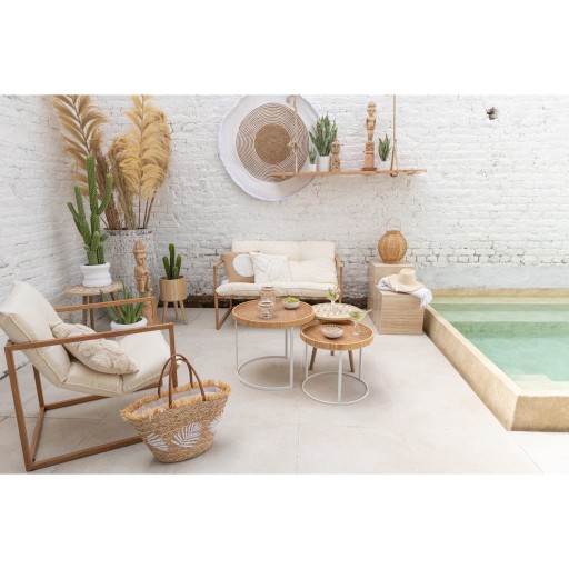 J-Line bijzettafel Patronen - bamboe/hout - naturel/wit