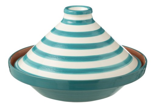 J-Line Tangine | Kleurrijke Aardewerk | Grenada Stripes | Aqua / Wit