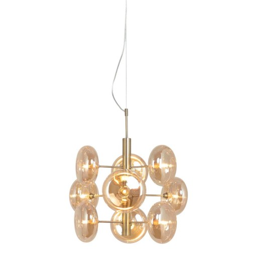 Pendelleuchte "ORION" Ø ca. 53 cm, aus messingfarbenem Metall und Glas in amber, G9-Sockel, Beleuchtung für Wohnzimmer, Esszimmer oder Büro.