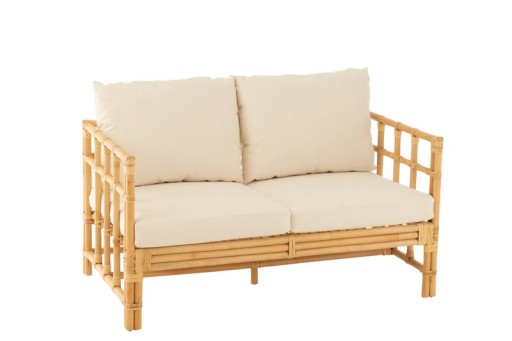 J-Line Sofa Elise + Kussen 2 Persoons | Rattan/Textiel | Natuurlijk/Wit