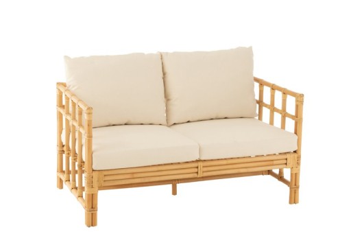 J-Line sofa Elise + cushion 2 Persons - rattan/textile - natural/white