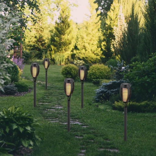 3 Set LED earth spit "torch" 58 cm made of gray plastic, with integrated LED, solar light for outside