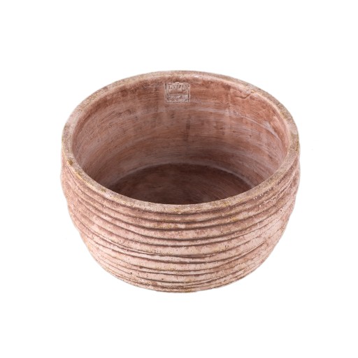 Einnas Brown Round Cement Pot Ribbed Low L