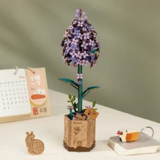 Robotime, DIY Houten Bloem Lilac, Lila Sering, TW021, 7,5x7x22,5cm