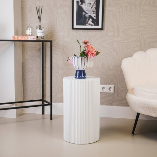 Side Table / Pillar- Cylinder - MDF - White - 30x54cm