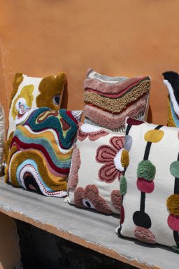 Courtneay Blue Square Embroidery Cushion Lines