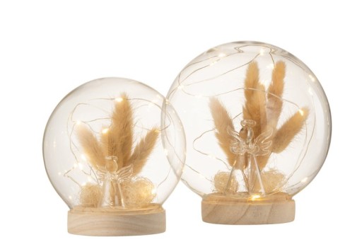 J-Line decoration Bell Jar Angel - glass/wood - natural - LED - large