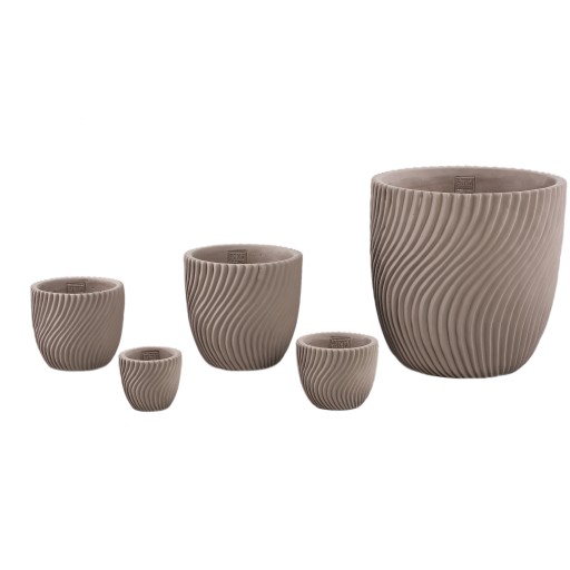 Lianna Beige Cement Round Pot Line Pattern L