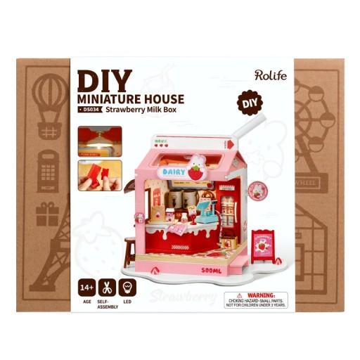 Robotime, DIY Huisje Strawberry Milk House, DS034, 15,5x11,6x18,3cm