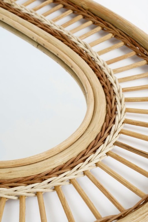 Oval wall mirror - L59 x B40 x H3 cm - rattan - light brown