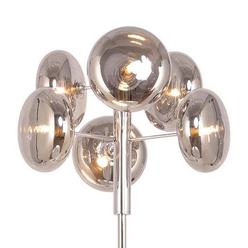 Stehleuchte "ORION" smoky, ca. 165 cm hoch, aus chromfarbenem, rostfreiem Stahl und Rauchglas, G9-Sockel, Beleuchtung für Wohnzimmer, Esszimmer oder Büro.