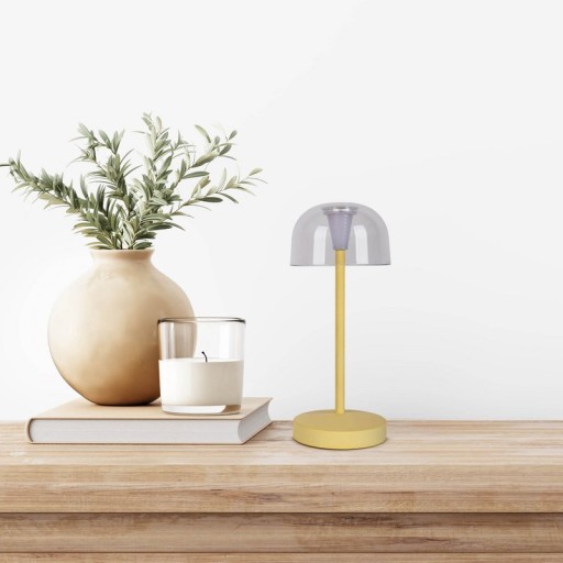 2-er Set LED battery table lamp "Gomba" for outside and inside, made of metal and plastic in yellow, 18.5 cm high