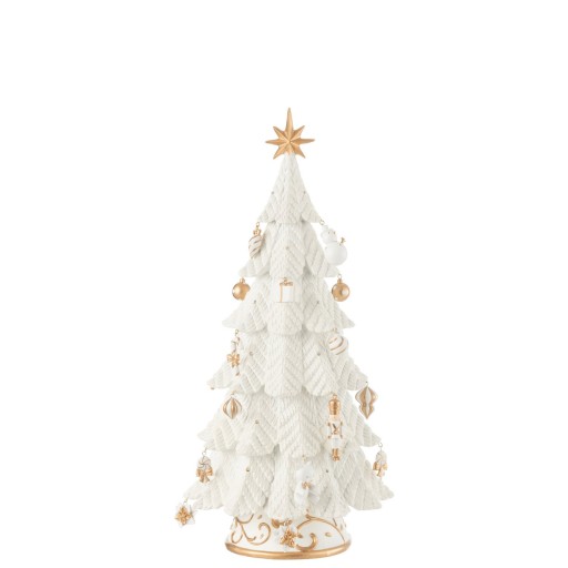 J-Line decoratie Kerstboom Ornamenten - polyresin - wit/goud - S - LED