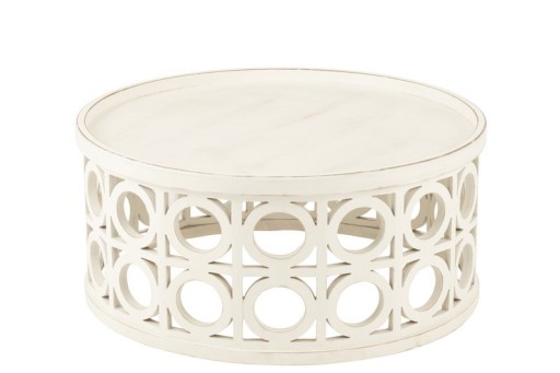 J-Line Salontafel Carved | Ø 78 cm | MDF/Vurenhout – Wit