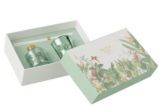 J-Line Geschenkset Geurkaars+Geurolie Walk In The Woods Groen