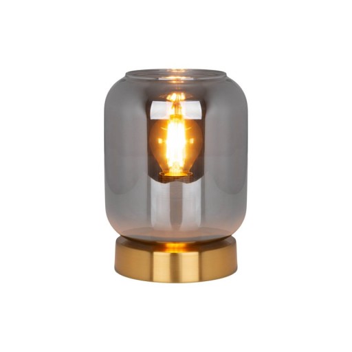 Glass table light "Alessio", 17 cm high, Ø 12 cm, gold-colored metal, smoke glass, E14