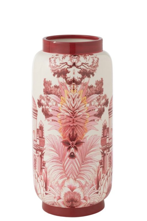 J-Line vaas Moriko - porselein - rood/wit - 40 cm hoog