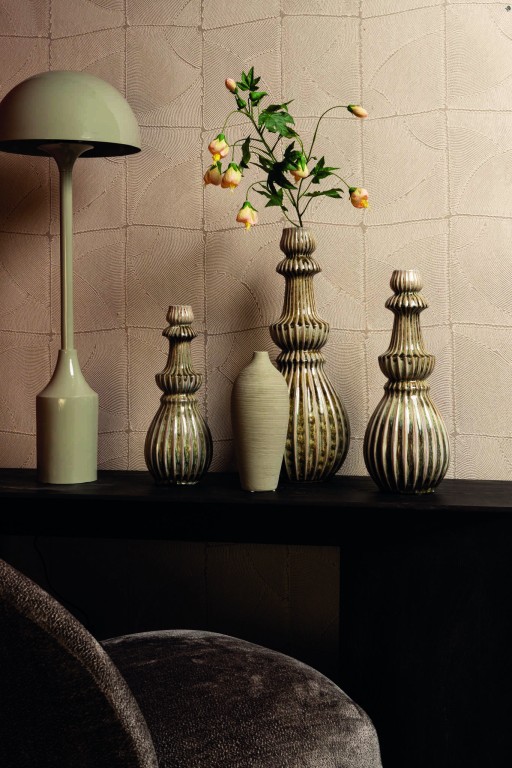 Myrtle Cream Ceramic Round Ribbed Vase S