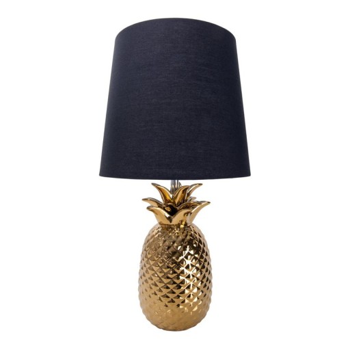 Ceramic table lamp "pineapple", table lamp made of ceramic with gold-colored glaze and black fabric screen, with E14 socket, for dining room, living room, hallway or office, table lamp 45 cm high