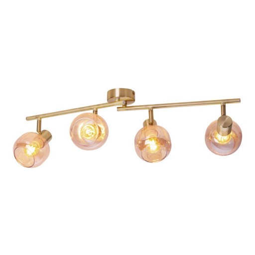 4er Spot/Deckenleuchte "LIBBY", klassische Deckenlampe aus messingfarbenem Metall und getöntem Glas in Amber, mit E14-Fassung, für Esszimmer, Wohnzimmer, Diele oder Büro, 80 cm lang