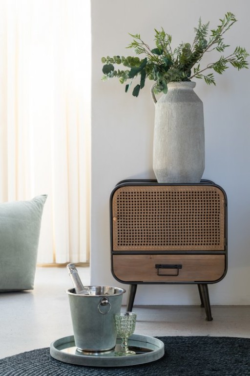 J-Line side table 1 drawer - metal/wood - black/natural