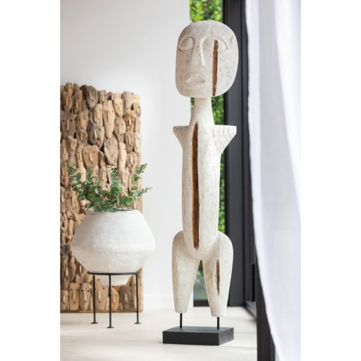 J-Line Figuur Primitief Albasia Hout Wit Extra Large