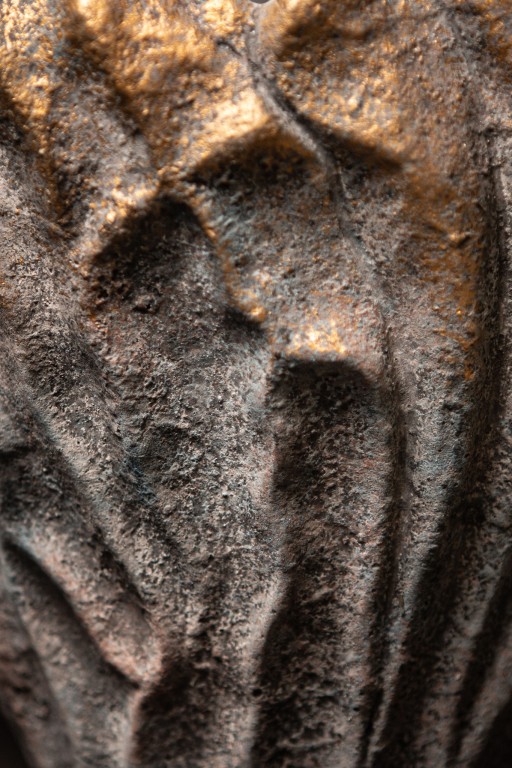 Vakas Grey Cement Oval Wavy Vase W Gold Border XL