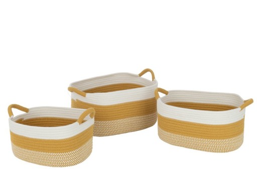 J-Line Set of 3 Spool Basket Rectangle Stripes + Handles Textile White/Orange