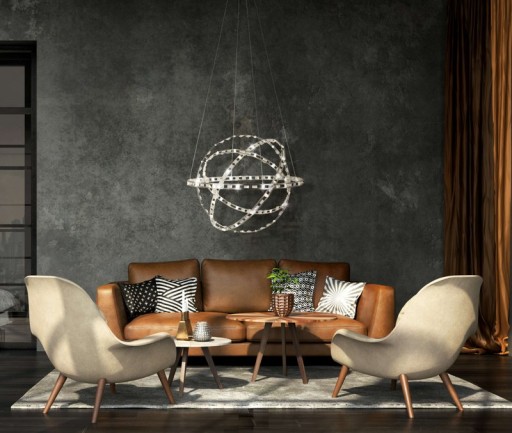 LED pendant lamp "Cosmos" metal and plastic in chrome, Ø60 cm, with firmly built -in LEDs, lighting for living room, dining room or office.